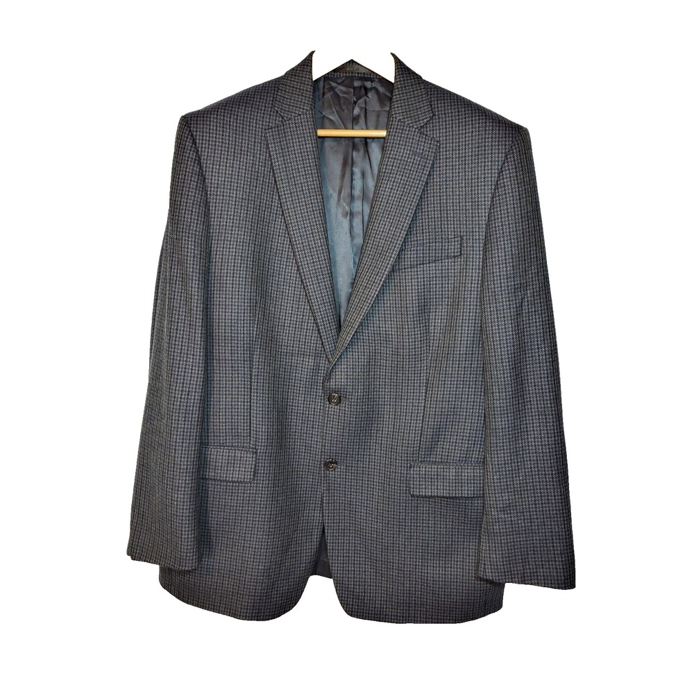 Lauren Ralph Lauren Blue Plaid Houndstooth Wool Blazer Single Breasted 44R